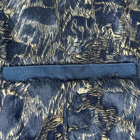 VTG Y2K MI‎ JONG LEE Textured Faux Fur Jacket Navy Gold Sz 4 Luxe Cropped - Picture 8 of 16